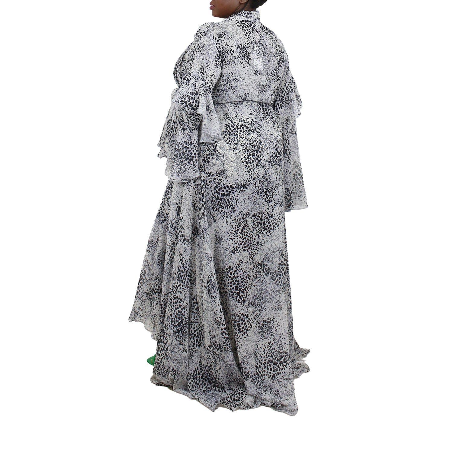 Korinne Deluxe Kaftan With Neck Tie Black & White Cheetah Print, BlackWhite / Black, alternate image number 3