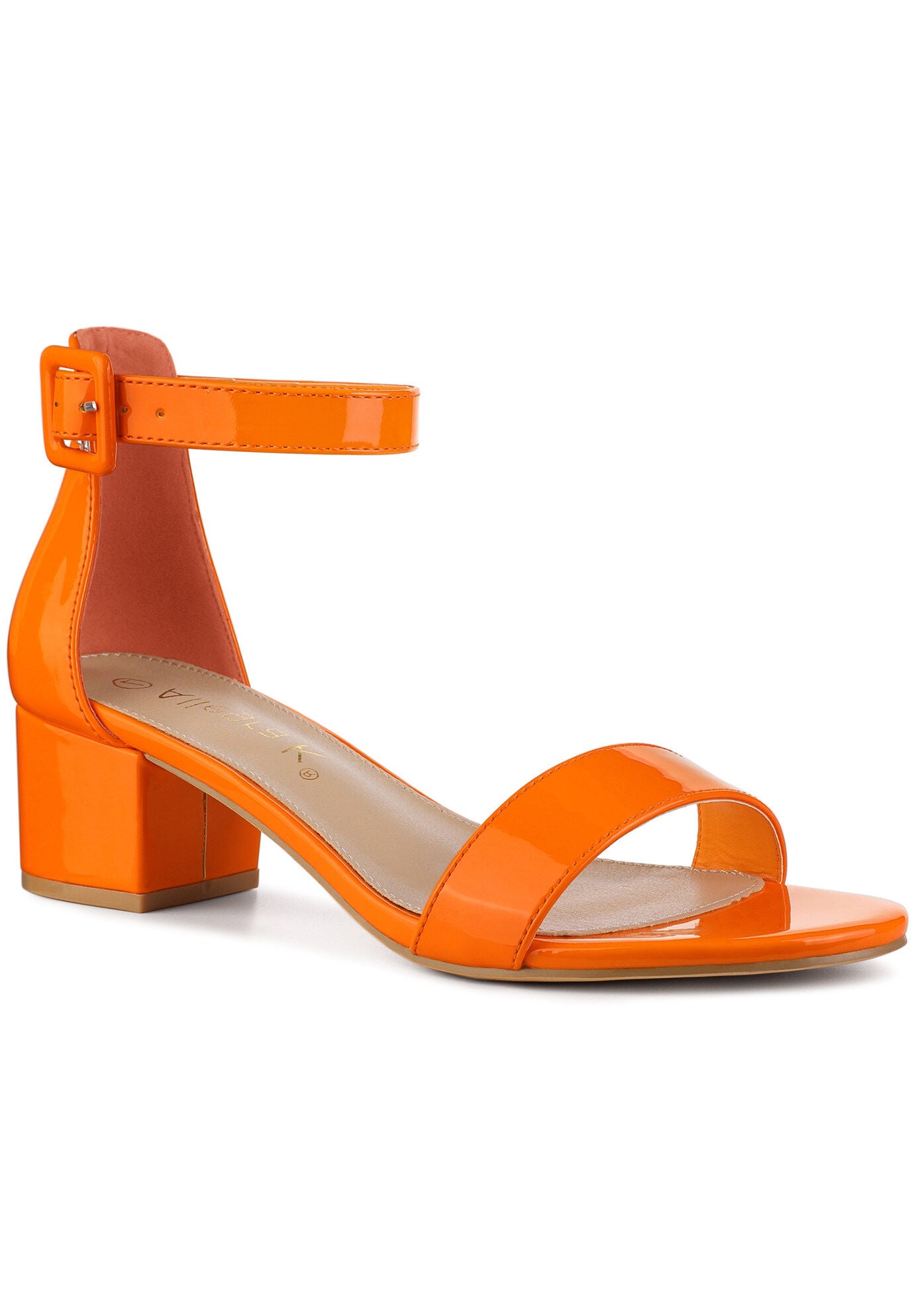 Open Toe Low Block Heel Ankle Strap Sandals, Orange / Orange, hi-res image number 0