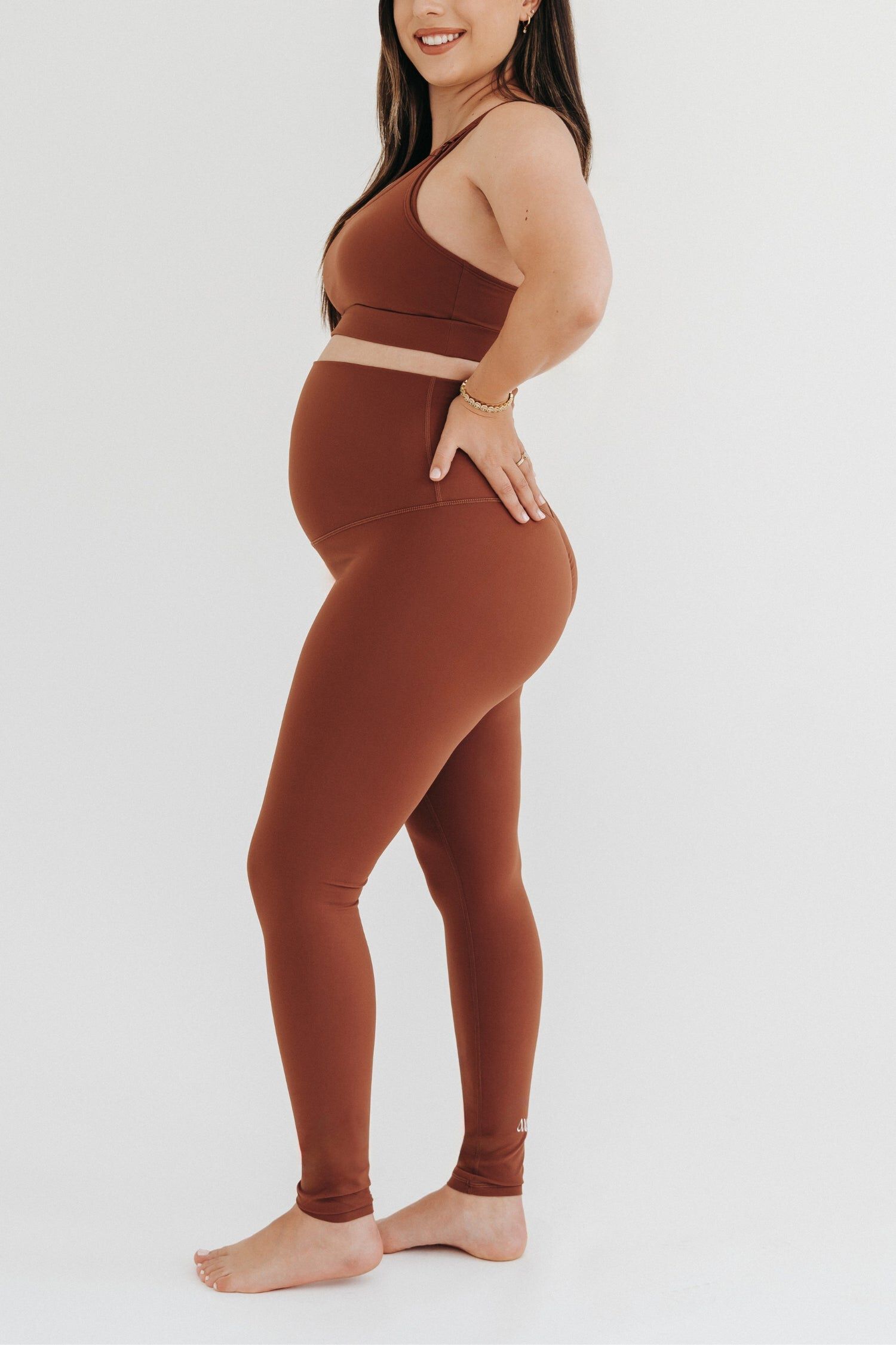 Women's Athletic Maternity Legging with Scrunched Butt Design and Supportive Belly Band, Brown / Brown, alternate image number 1