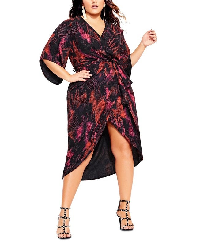 City Chic Women's Trendy Plus Size Garnet Slither Dress Red Size Petite Small, Red / Red, hi-res image number 0