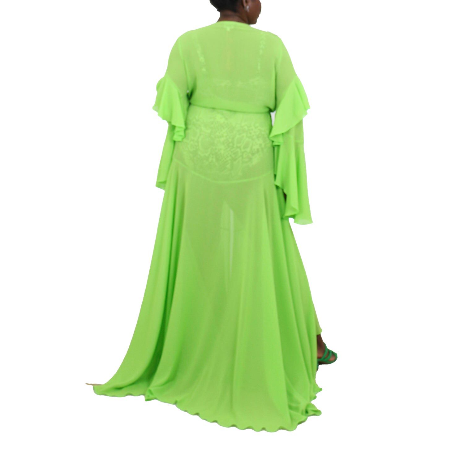 Korinne Deluxe Kaftan Neon Green, Neon Green / Light Green, alternate image number 3
