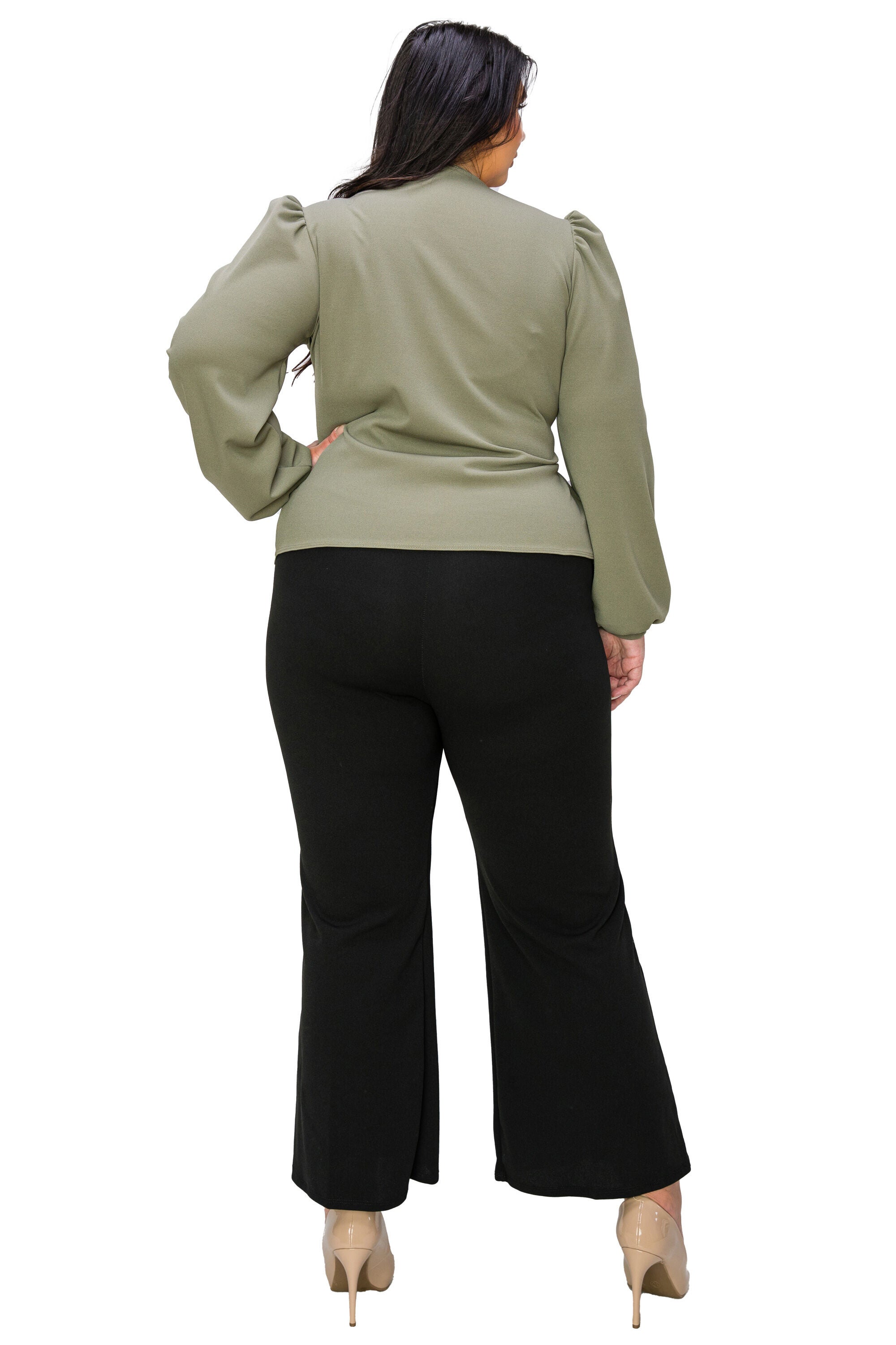 YELENA CREPE WRAP TOP, Dk Sage / Sage Green, alternate image number 2