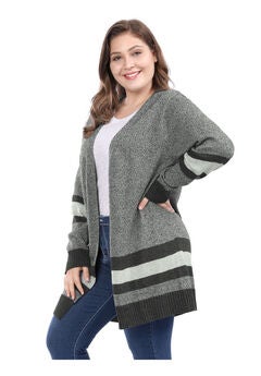 CONTRAST COLOR STRIPED OPEN FRONT KNIT SWEATER CARDIGAN