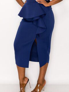 BELLA NEOPRENE MIDI SKIRT, Navy / Navy, alternate image number 1