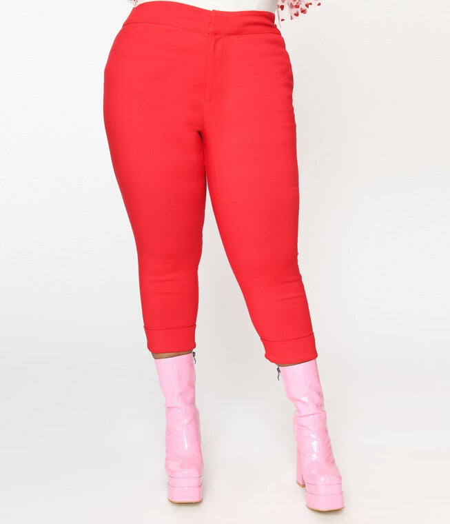 Smak Parlour Red & Polka Dot Heart Pocket Smarty Pants Capri, Red Polka Dot Heart Pocket / Red, alternate image number 3