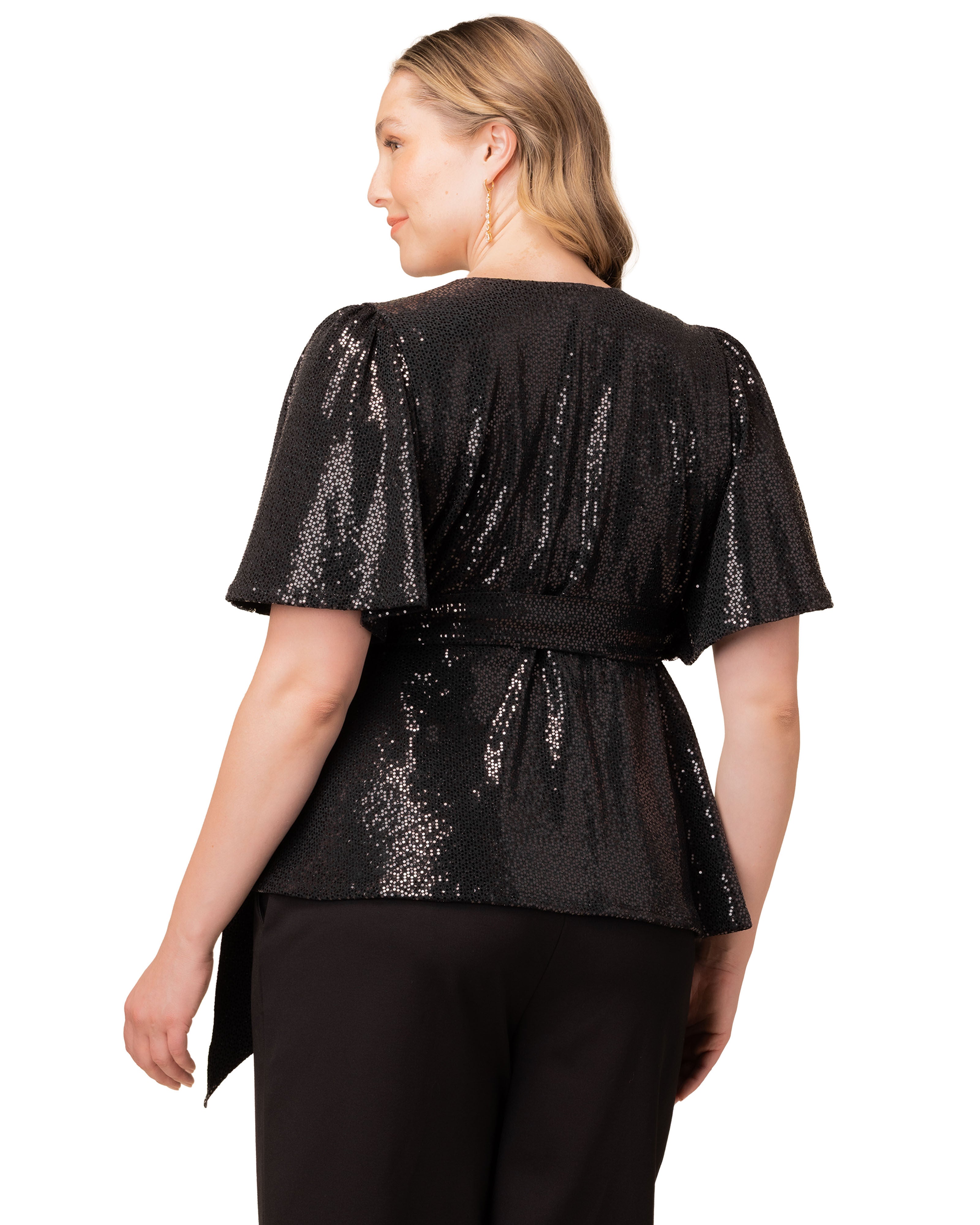 Shimmering Sequin Wrap Top, ONYX / Black, alternate image number 1