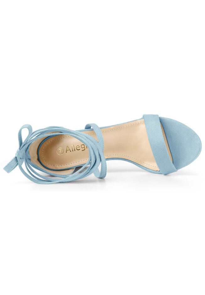 Strappy Chunky High Heels Lace Up Heels Sandals, Sky Blue / Light Blue, alternate image number 3