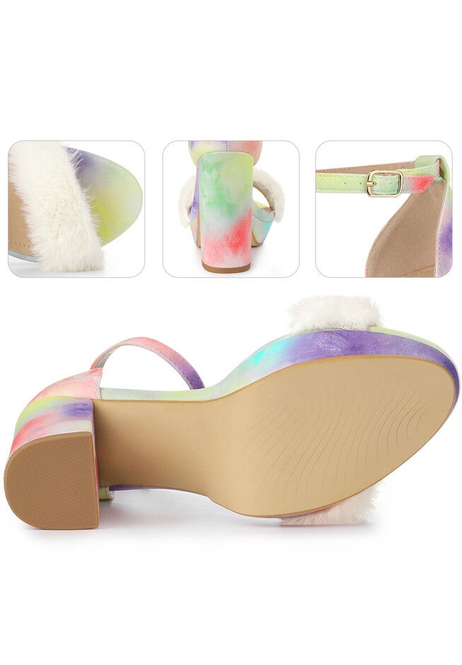 Tie Dye Faux Fur Chunky Heels Platform Sandals, Purple / Purple, alternate image number 3