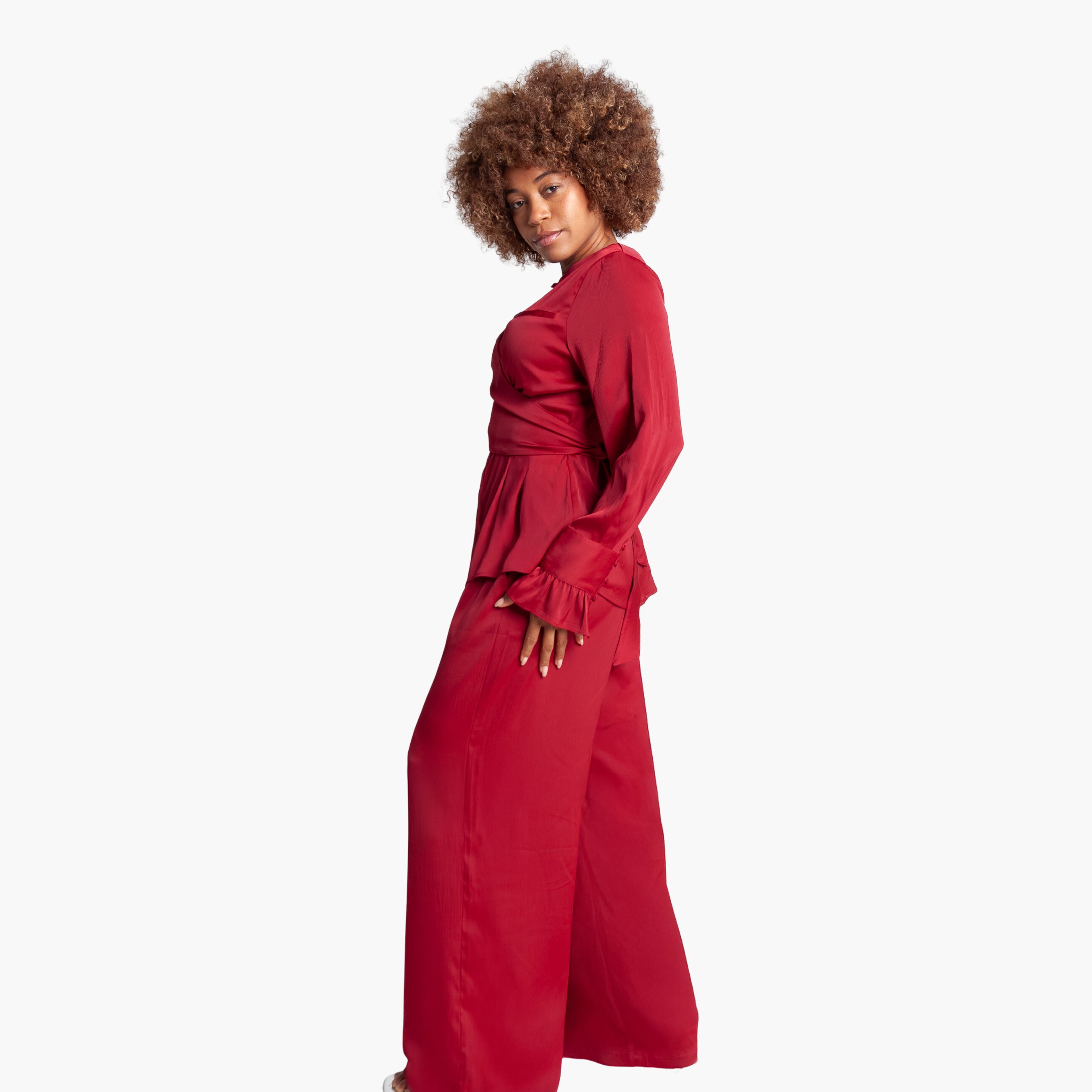 Long Sleeve Wrap Top, Rouge / Red, alternate image number 5