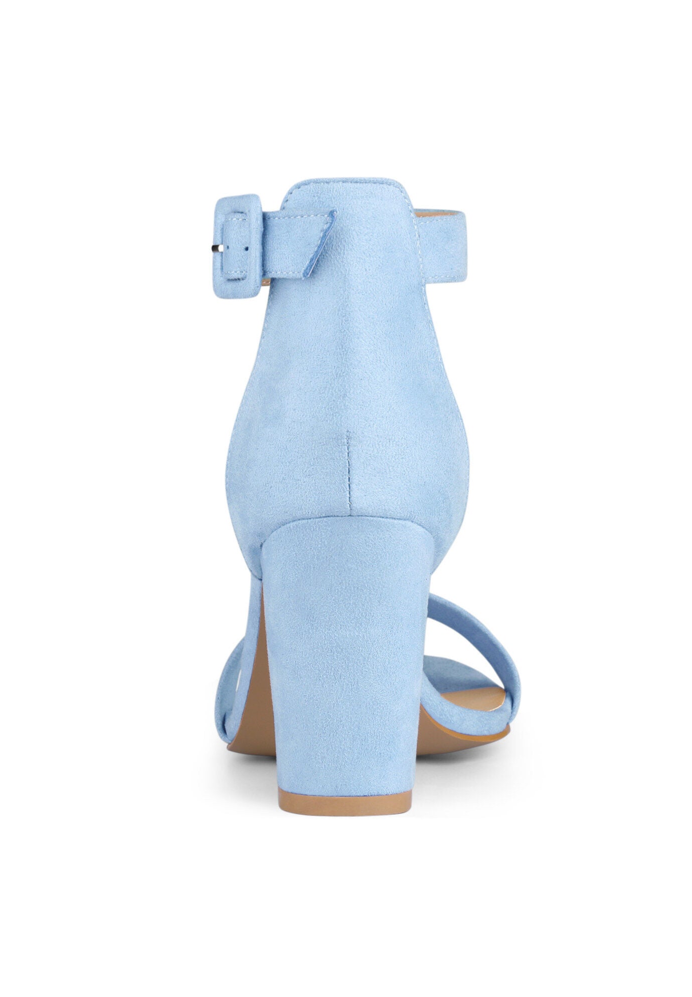 Open Toe Ankle Buckle Strap Block High Heel Sandals, Sky Blue / Light Blue, alternate image number 3