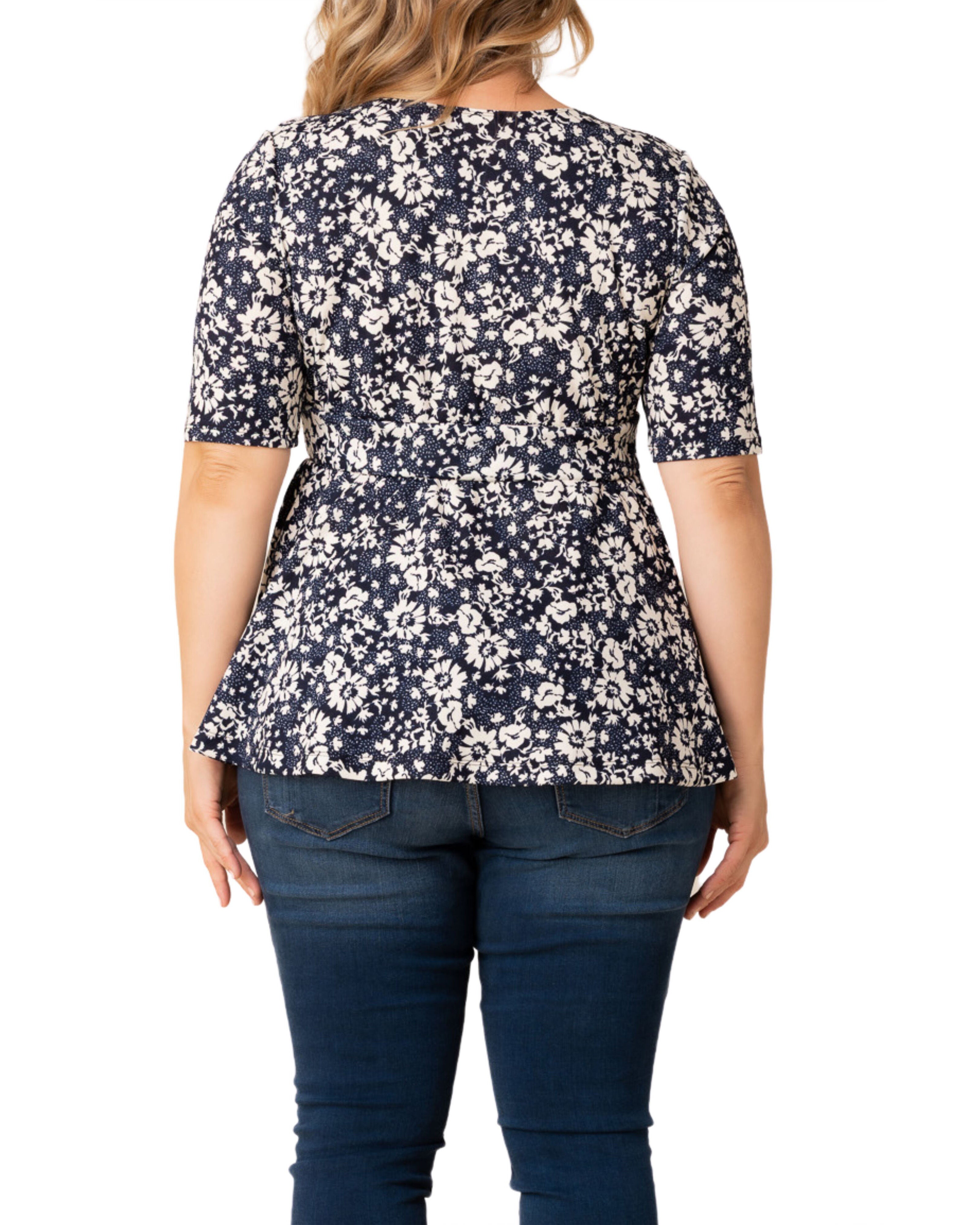 Posh Peplum Top, AEGEAN BLUE FLORALS / Navy, alternate image number 1