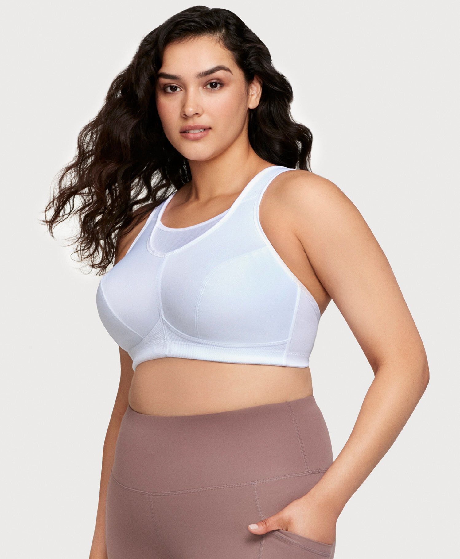 No-Bounce Camisole Sports Bra, White / White, alternate image number 2