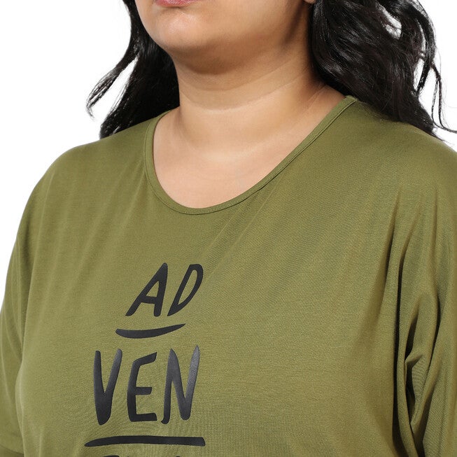 Olive Green "Adventure" Text Print Tee, Olive Green / Olive Green, alternate image number null