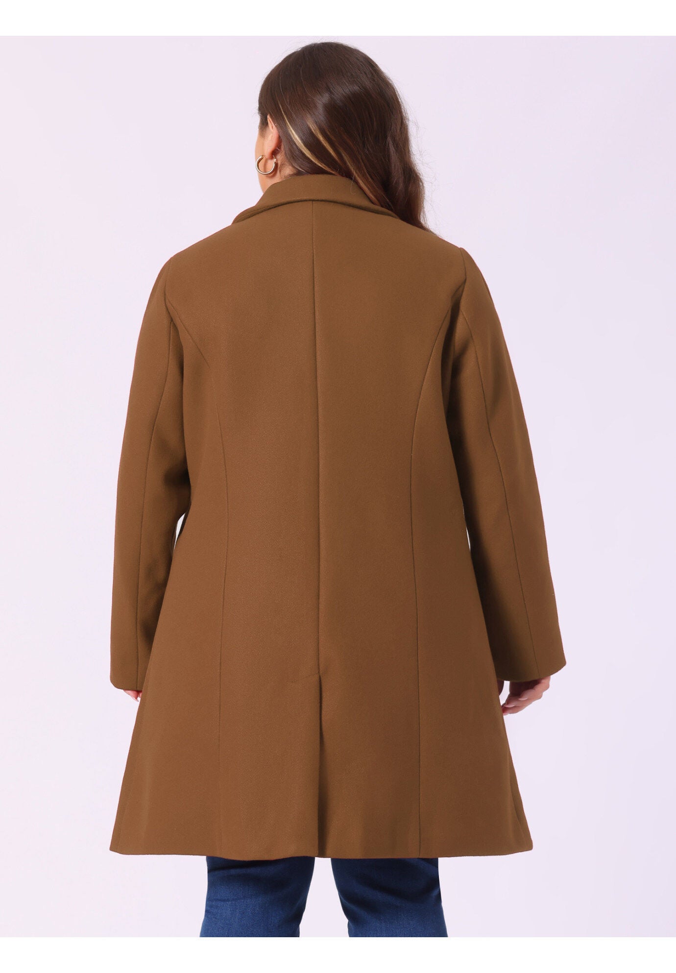SINGLE BREASTED NOTCHED LAPEL LONG WINTER COAT, Dark Brown / Brown, alternate image number 3