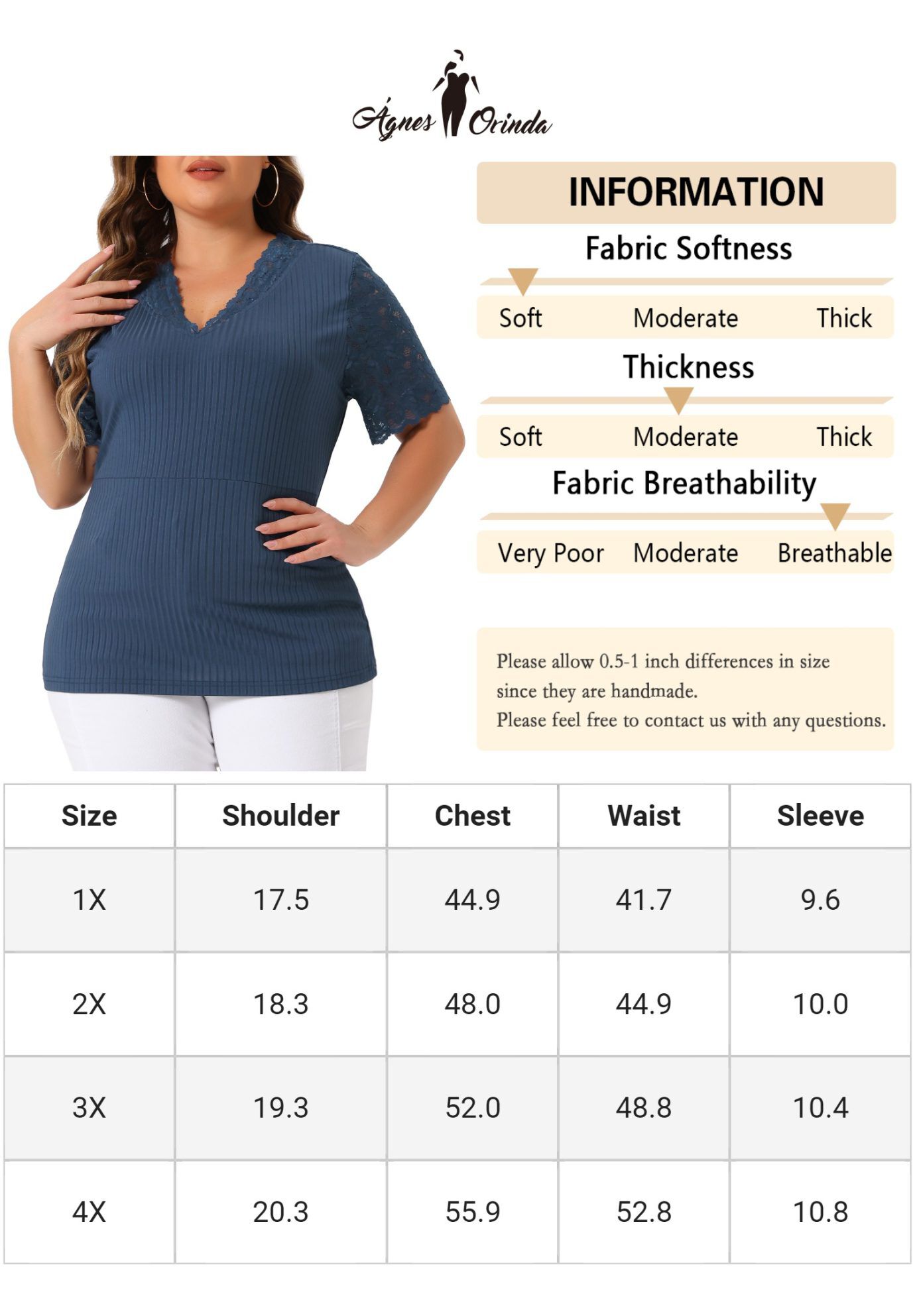 V Neck Short Sleeve Lace Ribbed Knit Tunic Top, Navy Blue / Navy, alternate image number 4