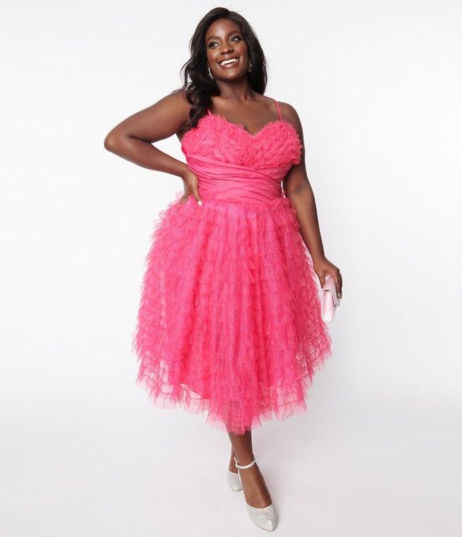Unique Vintage Hot Pink Tulle Cupcake Swing Dress, Hot Pink / Pink, alternate image number null
