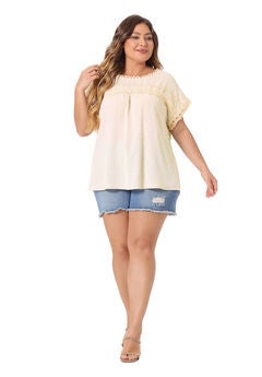 Swiss Dots Lace Crochet Short Sleeve Chiffon Blouse