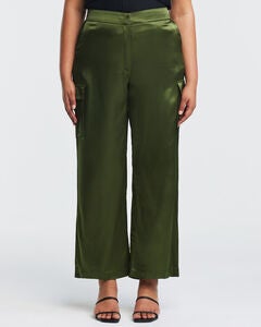 Tess Olive Satin Cargo Pant