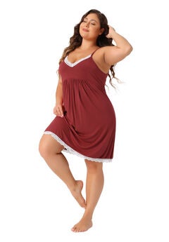 Lace Strap Babydoll Chemise Nightgown V Neck Lingerie