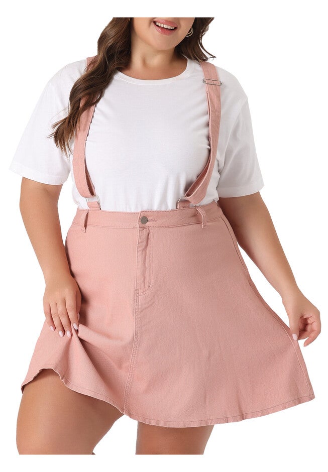 Adjustable Strap Braces Mini Denim Overall Dress Suspender Skirt, Pink / Pink, alternate image number 4