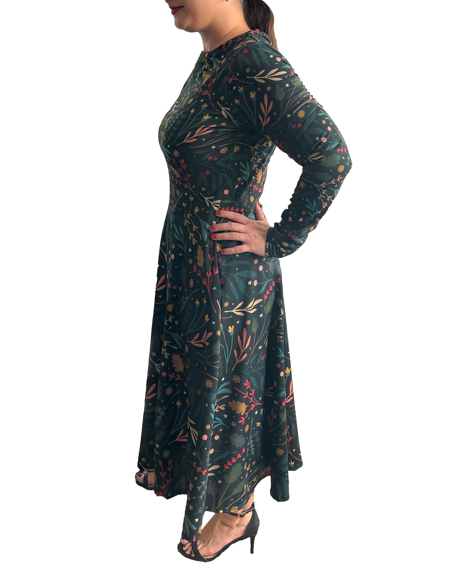Festive Flora Long Sleeve Midi Dress, , alternate image number 8