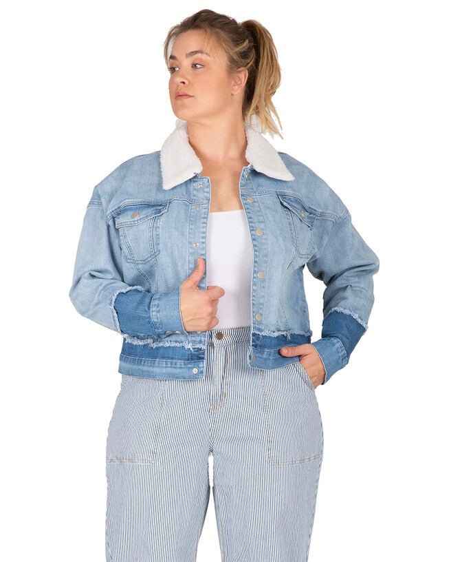 Yara Refurbished Denim Trucker With Sharpa Collar Jacket, , alternate image number null