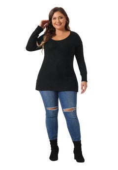 V Neck Waffle Knit Long Sleeve Shirt Basic Top