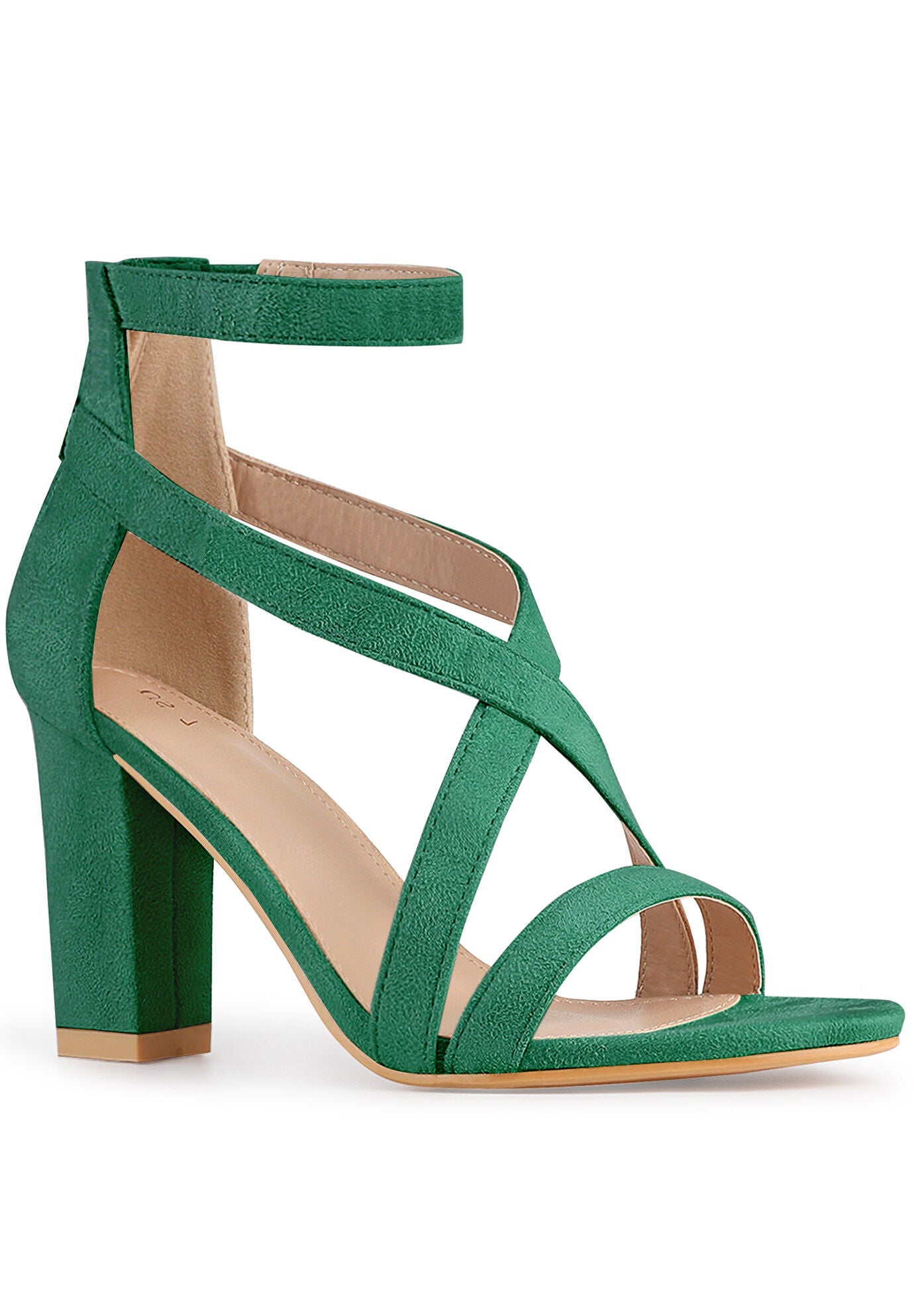 Crisscross Ankle Strap Chunky Heel Sandals, Green / Forest Green, hi-res image number 0
