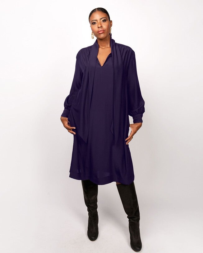 The Marion Tie Neck Dress in Eggplant, , alternate image number 5