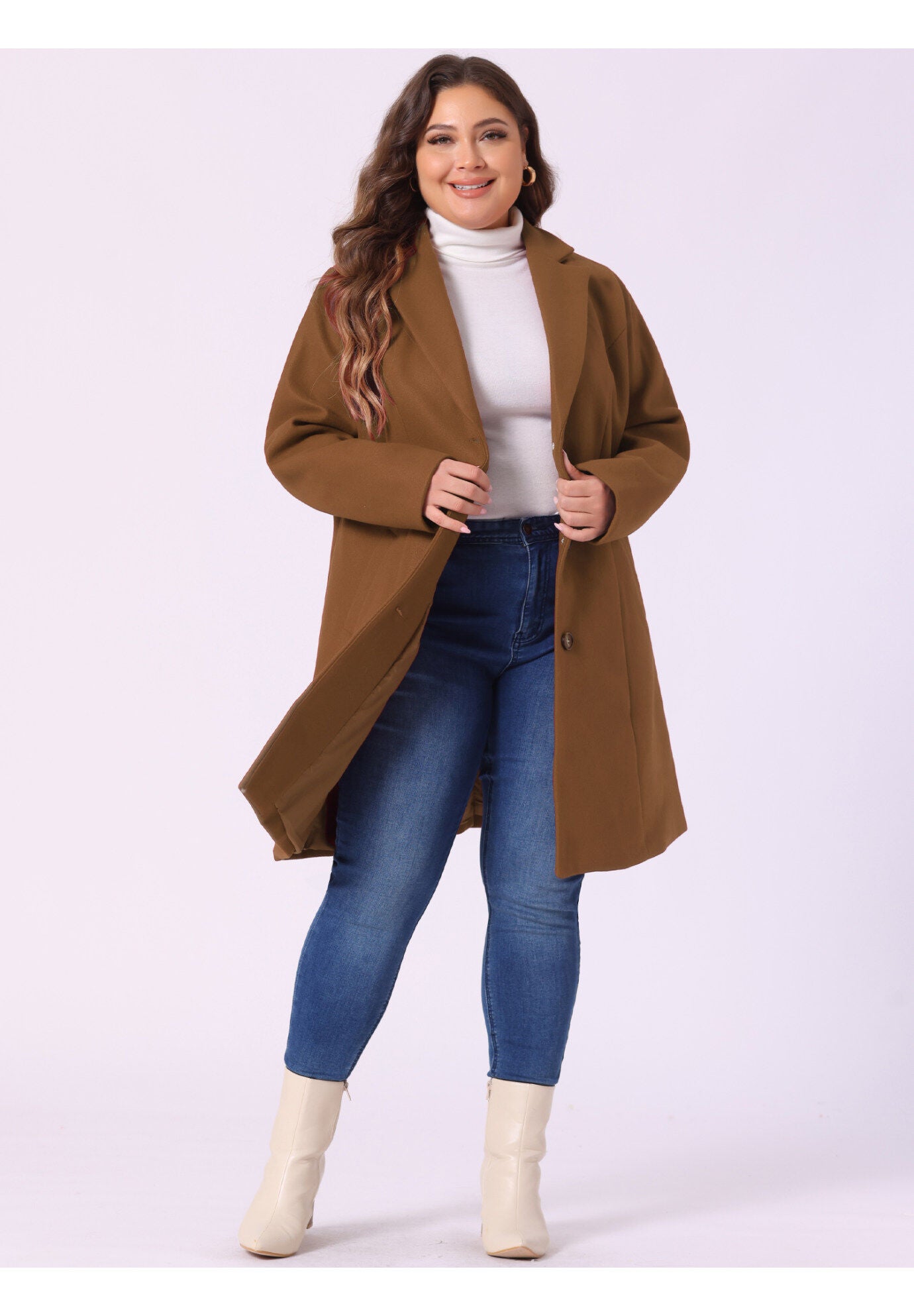 SINGLE BREASTED NOTCHED LAPEL LONG WINTER COAT, Dark Brown / Brown, alternate image number 1