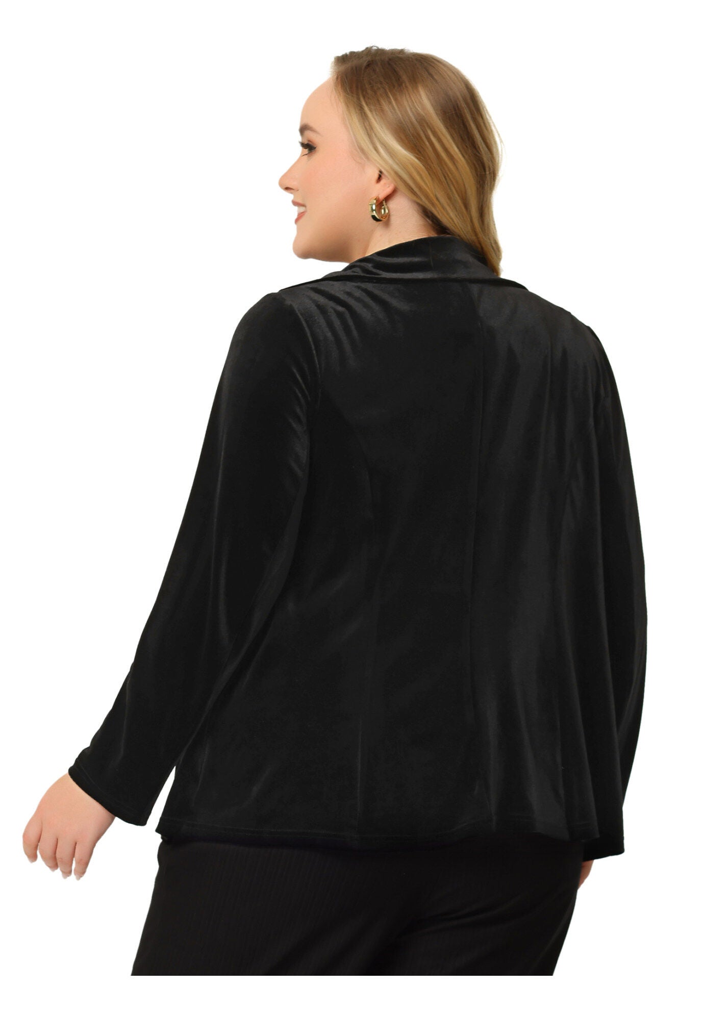 VINTAGE VELVET BUTTON NOTCHED LAPEL BLAZER, Black / Black, alternate image number 3