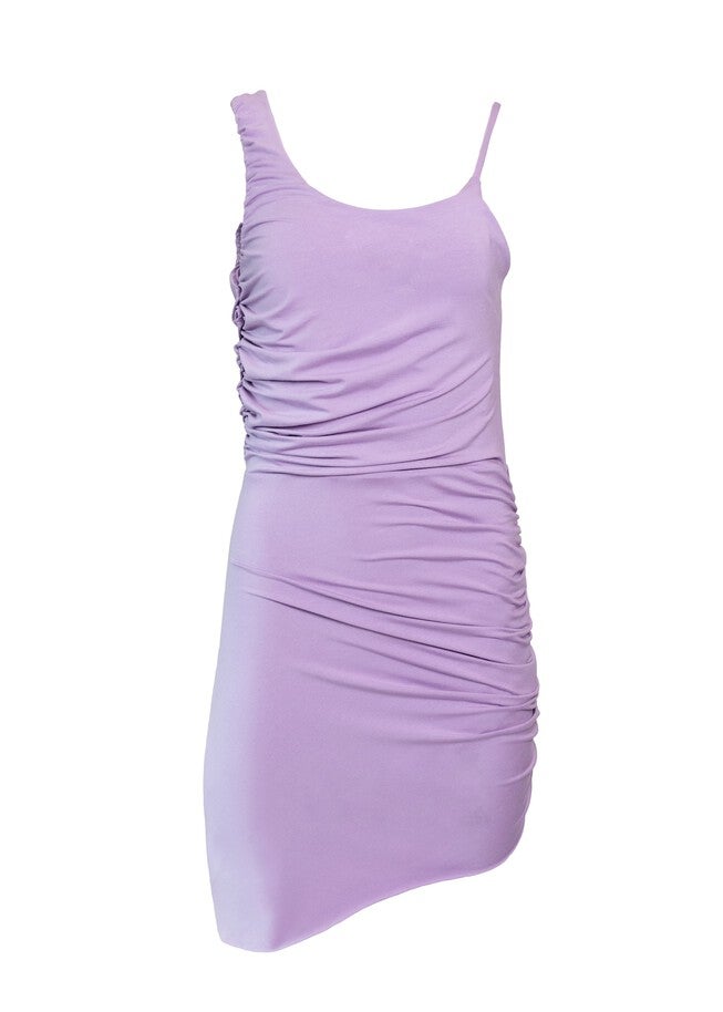 Asymmetrical Ruched Dress, Purple / Purple, hi-res image number 0
