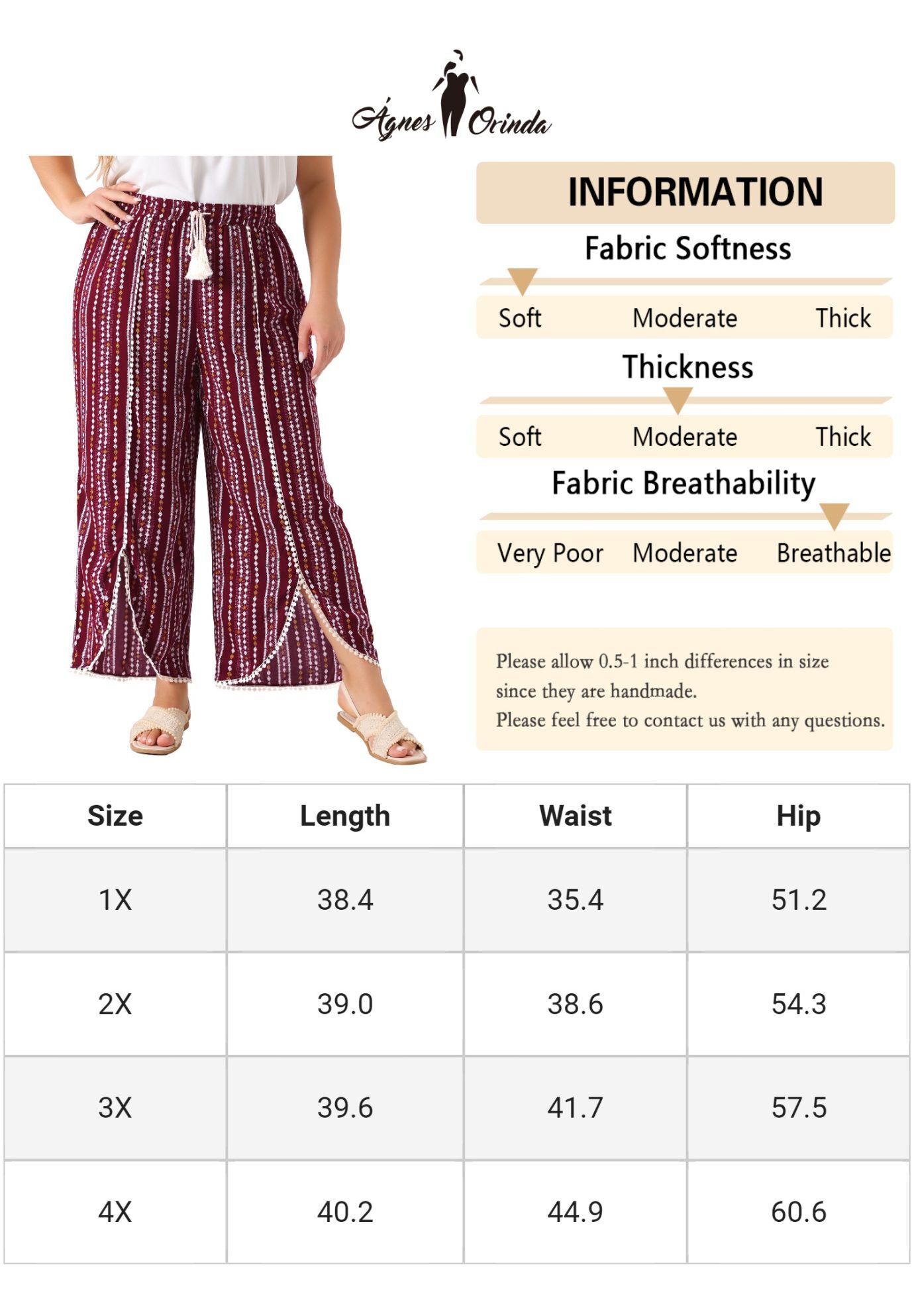 SPLIT ELASTIC WAIST FLOWY STRIPED WIDE LEG PANTS, Burgundy / Red, alternate image number 4