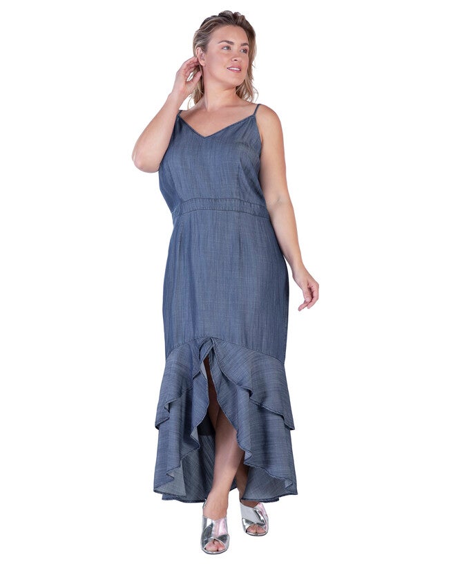 Strom Womens Plus Size Tencel High-Low Ruffle Hem Maxi Dress, , alternate image number null