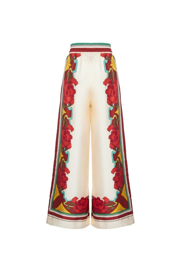 PALAZZO PANTS (PLACED) IN TAORMINA PLACÉE IVORY, Taormina Place Ivory / Red, hi-res image number 0