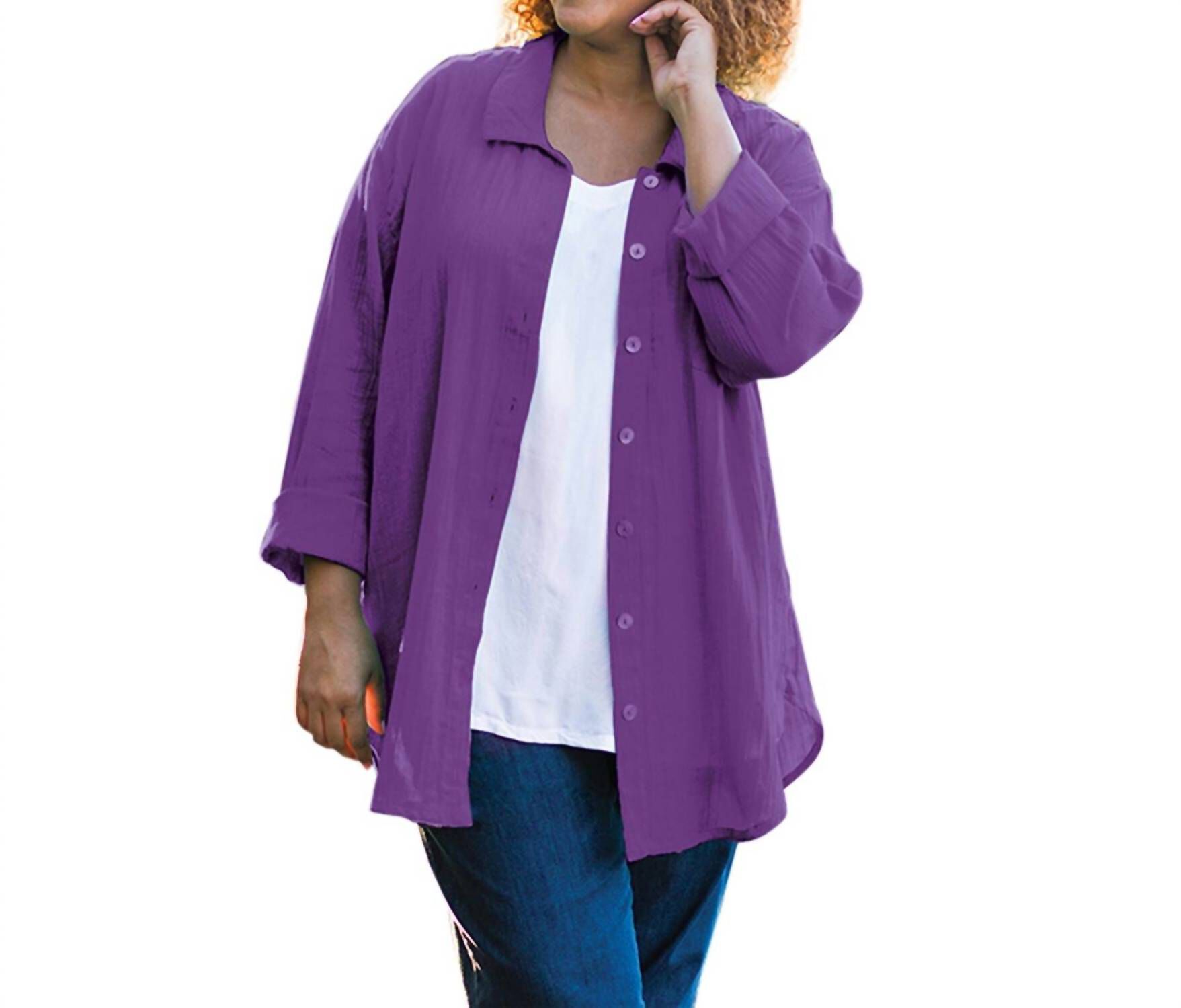 COTTON COLLAR LONG SLEEVE KENDALL SHIRT, Acai / Purple, hi-res image number 0