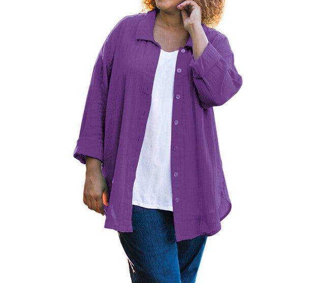 COTTON COLLAR LONG SLEEVE KENDALL SHIRT, Acai / Purple, hi-res image number 0