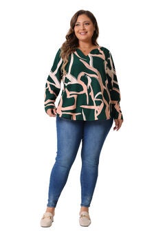 V Neck Long Sleeve Printed Shirt Blouse