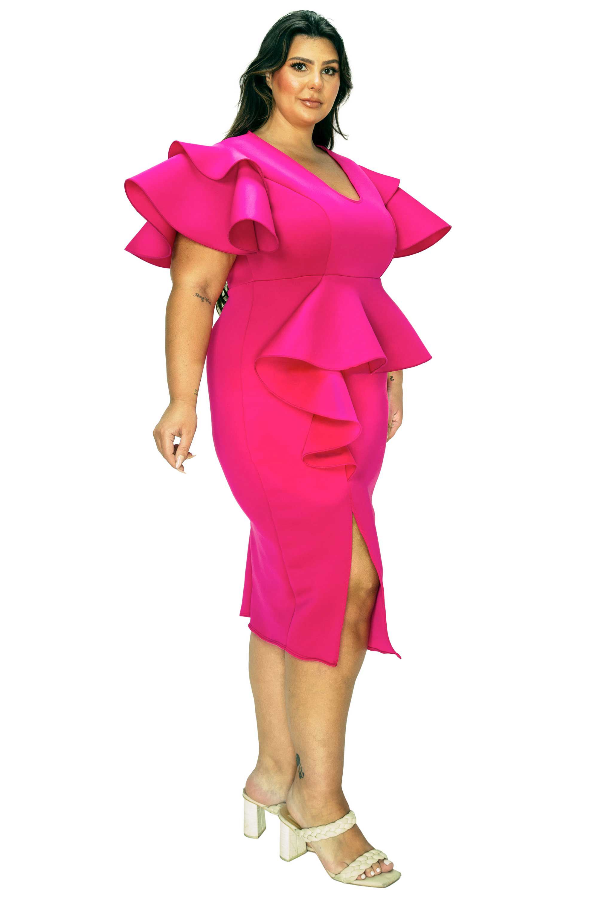 Kira Neoprene Peplum Dress, Fuchsia / Pink, alternate image number 1
