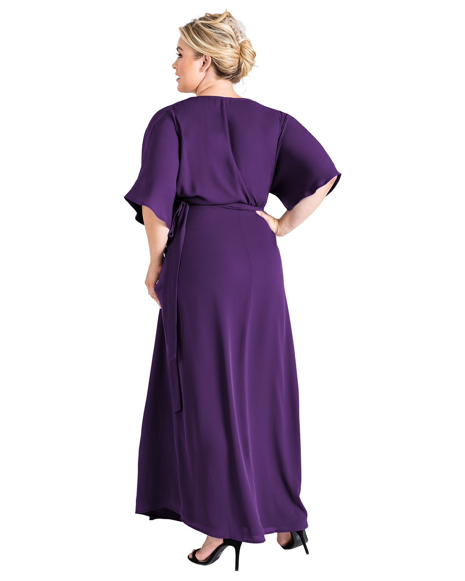 Plus Size Olivia Kimono Wrap Maxi Dress, Purple Haze / Black, alternate image number 2