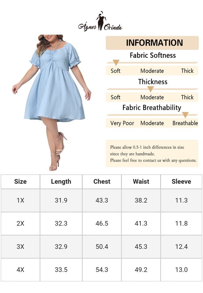 Summer Sweetheart Neck Self Tie Front Puff Sleeve Back Elastic Dress, Light Blue / Light Blue, alternate image number 4