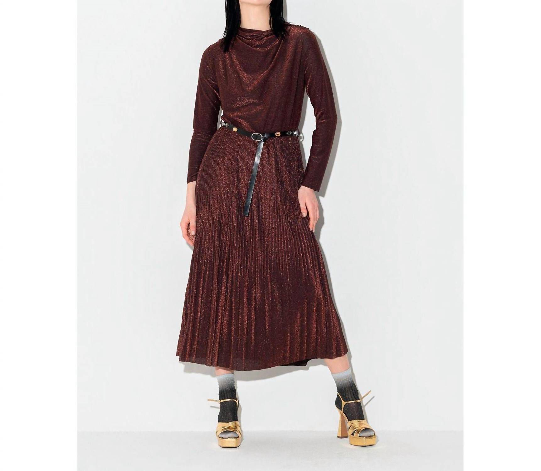 METALLIC DRESS IN BROWN, Brown / Brown, hi-res image number 0