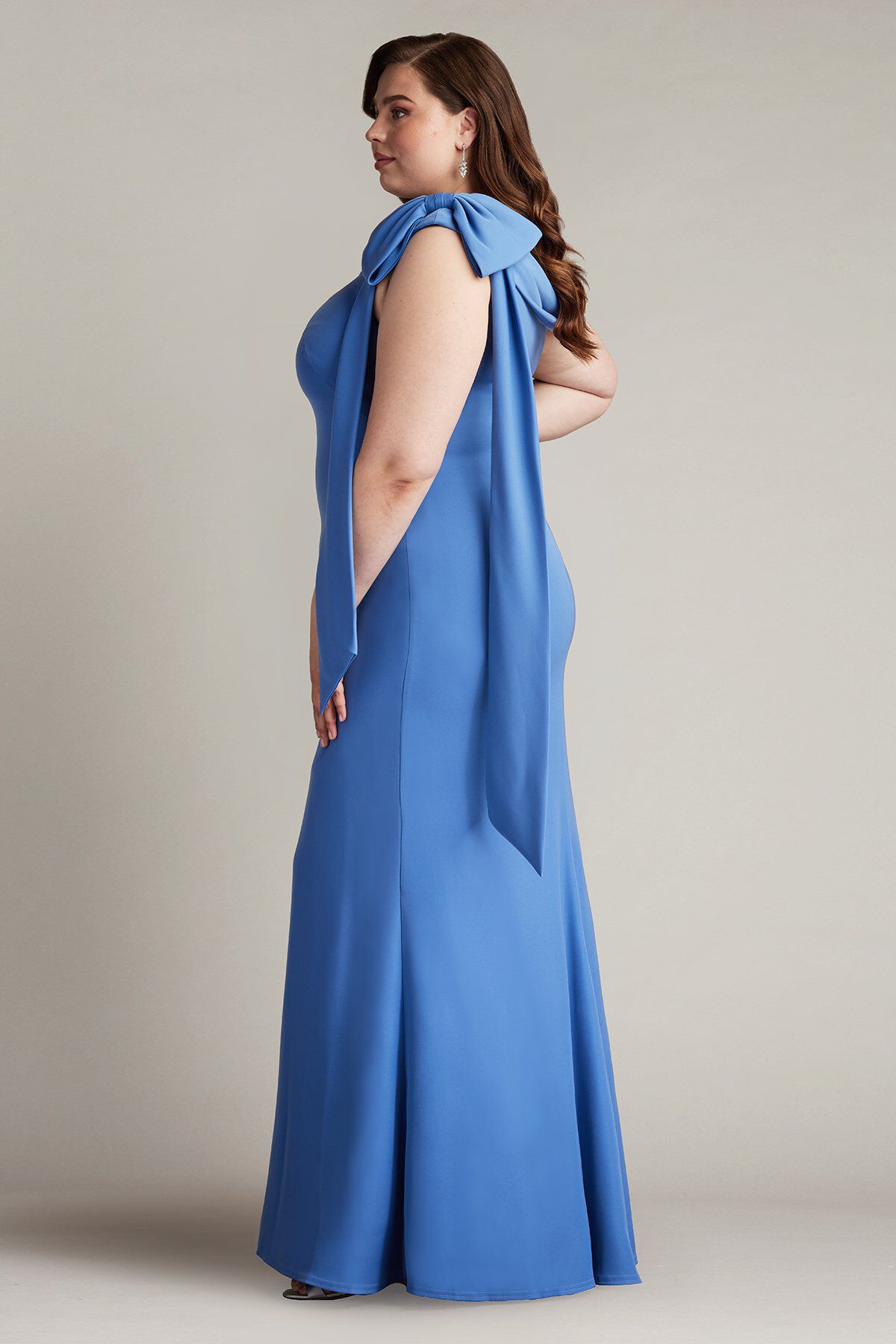 Cassia Bow-Shoulder Crepe Gown - PLUS SIZE, CADET BLUE / see-description, alternate image number 3