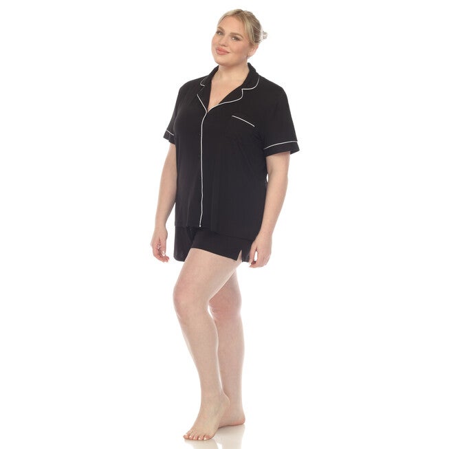 Short Sleeve Bamboo Pajama Set, Black / Black, alternate image number null