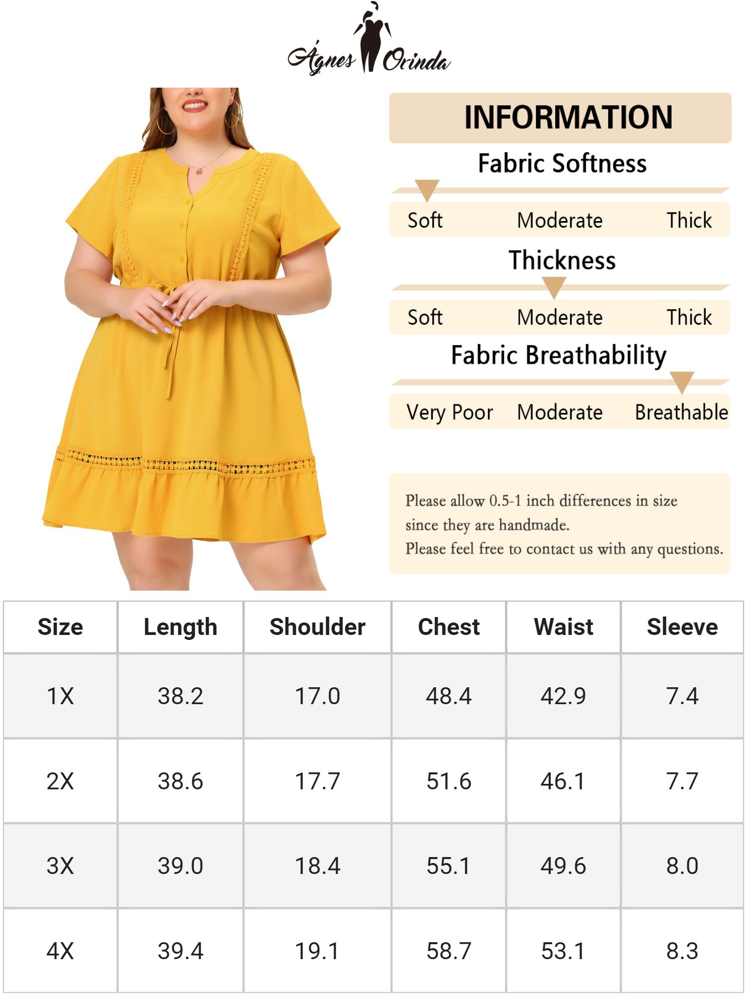 Button V Neck Summer Midi Ruffle A Line Swing Dress, Yellow / Yellow, alternate image number 4