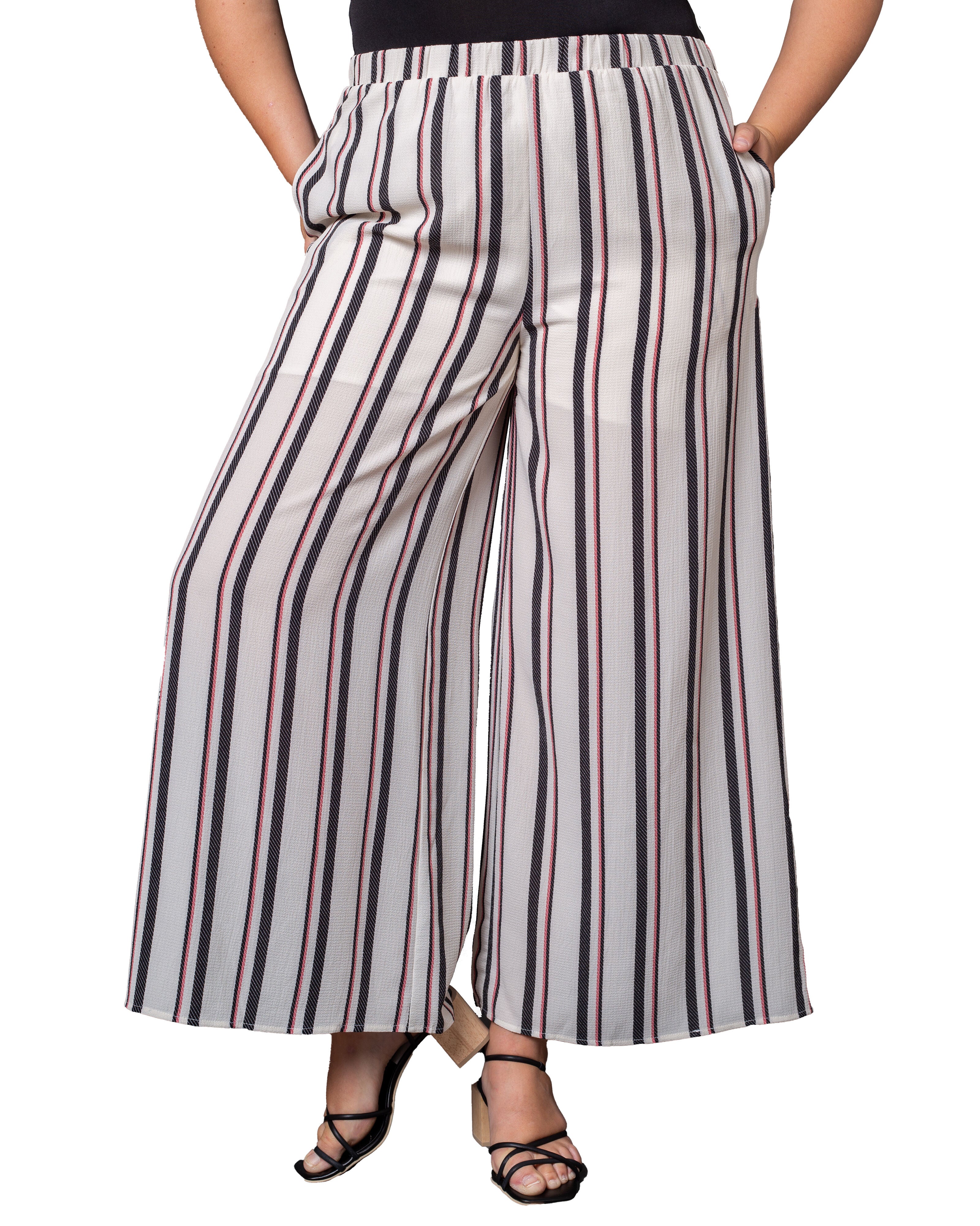 Nolita Striped Wide Leg Pants, Ivory with black rose pink stripes / Ivory, hi-res image number 0