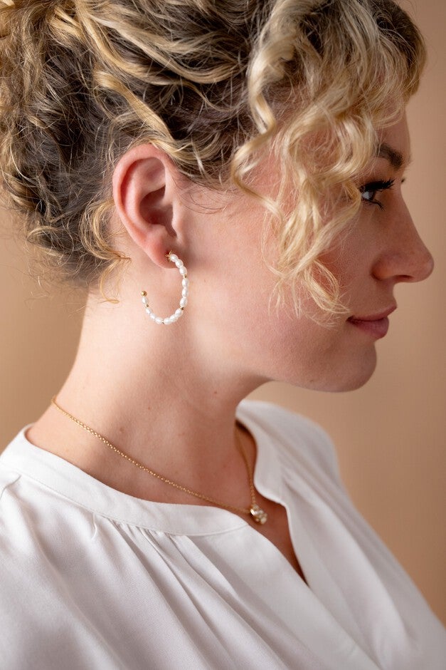 Rice Pearl Hoop Earring, Gold / Gold, alternate image number 2
