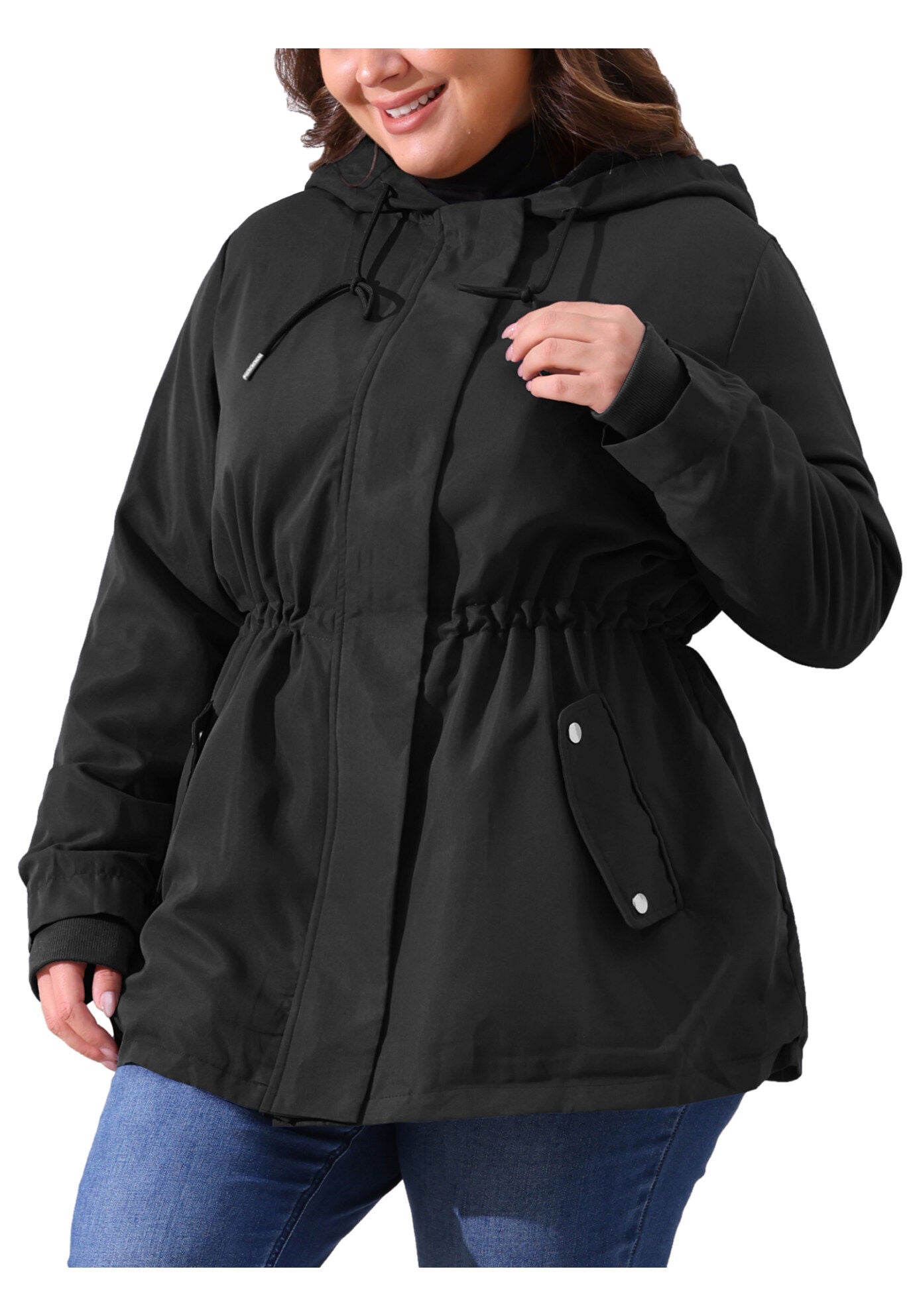 Waterproof Fleece Lined Rain Jacket Hooded Windbreaker Coat, Black / Black, alternate image number 1