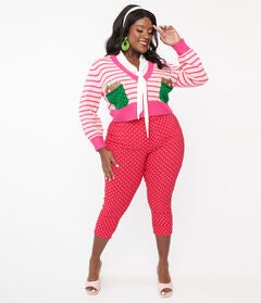 Smak Parlour 1960s Hot Pink Pin Dot Daisy Pocket Smarty Pants Capri