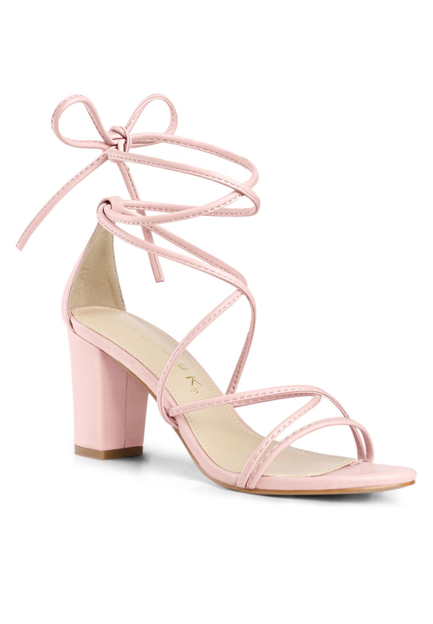 Strappy Lace Up Chunky Heeled Heels Sandals, Pink / Pink, hi-res image number 0